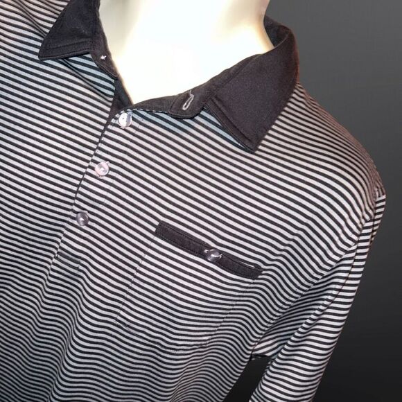 Travis Mathew Homer Striped Black Short Sleeve Golf Polo Shirt Size Large #10 - Picture 2 of 6